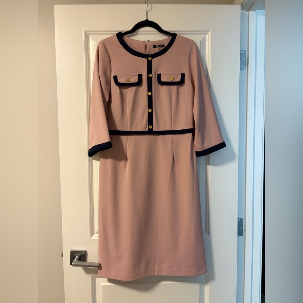 Allen Kay Elegant Pink Dress with Black Trim in size 10
